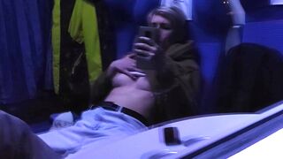Masturbation on a public train. Tits and Orgasm!