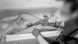 naughty nurse makes her patient cum during bath time