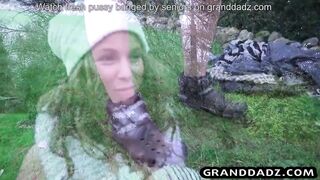girl gets a waffle and a granddad dick for lunch