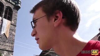 HUNT4K. Nerdy cuckold watches girlfriend fucked by muscular