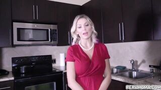 Blonde shoplifter MILF Kenzie Taylor got caught and blackmailed by stepson and performs a handsfree blowjob while wearing handcuffs.
