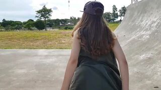 Slav girl spreading and bating outdoor