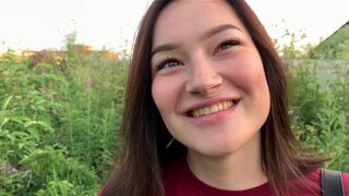public outdoor blowjob with creampie from shy girl in the bushes - Olivia Moore