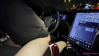 Sexy Cute Petite Teen Bailey Base fucks tinder date in his Tesla while driving - 4k