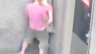 Young mate a milf get fucked against a wall in the street