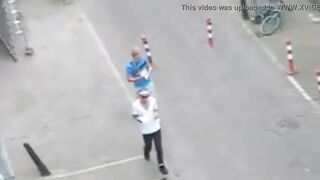 Young mate a milf get fucked against a wall in the street