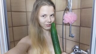 TINY 18yo SKINNY TEEN FUCKED CUCUMBER! BIG CLIT Small Tits