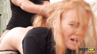 Debt4k. Redhead knows how to calm loan agent down by having