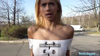 Public Agent Big cock gets blondes tight pussy wet in public forest fuck
