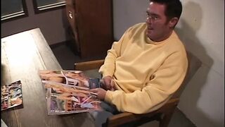 Sexy blond catches stud looking at porn then gets pussy fucked then jizzed