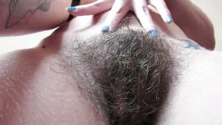 Amateur Girl Playing with her huge bush HAIRY PUSSY !
