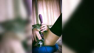 Beautiful hot brunette british milf inserts deodorant can in pussy and anus