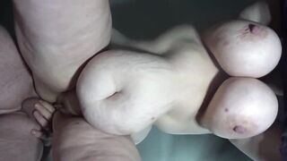 Bbw wife fucked from behind view from below...huge swinging tits....make this go viral