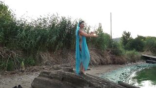Dance on beach in evening light