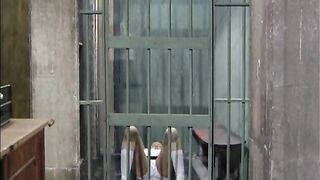Policewoman licking horny schoolgirl in jail