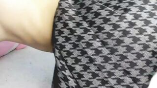 skirt, stockings, hairy pussy, small breasts
