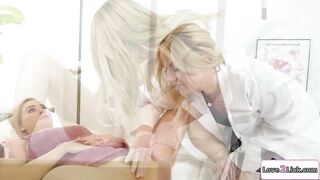 Nurse licking a busty schoolgirls pussy