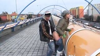 Couple of young flashers fucks in public place