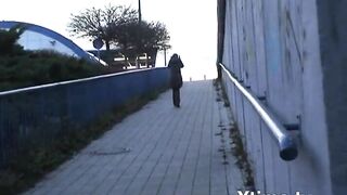 Couple of young flashers fucks in public place