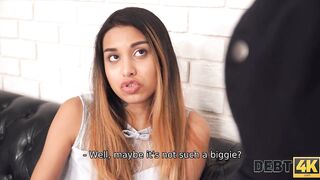 DEBT4k. Hung collector can’t resist having a quickie with enticing chick