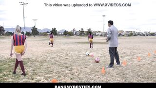 Horny Teen Chicks Suck And Fuck Their Coach As A Team