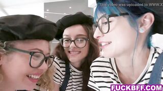 Art student besties suck and fuck their male nude model