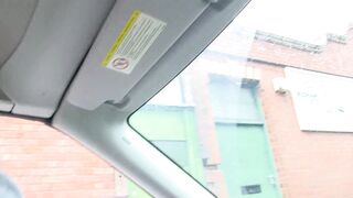 Bustyeager for cock starts masturbating in the car waiting forcocks