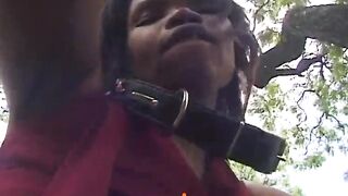Wonderful ebony beauty gets her wet hole stuffed outdoors