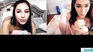 Brunette teaches babe how to masturbate