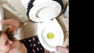 Girl taking stepdaddy for a pee and sucking cock