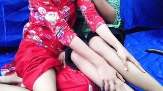 Real Indian lesbian girl playing with boobs and eggplant.