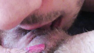 Big clit licking and sucking until she cums hard hairy girlfriend huge orgasm in close up