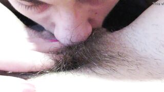 Big clit licking and sucking until she cums hard hairy girlfriend huge orgasm in close up