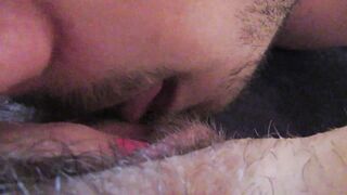 Big clit licking and sucking until she cums hard hairy girlfriend huge orgasm in close up