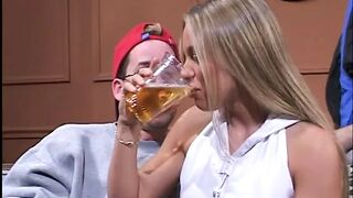 Blonde rides cock like a cowgirl while moaning in pleasure