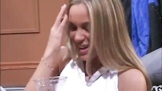 Blonde rides cock like a cowgirl while moaning in pleasure