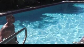 Three slutty girlfriends start a huge outdoor pool party orgy