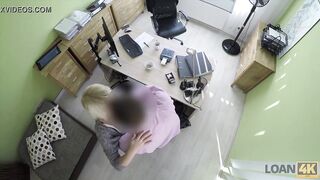 LOAN4K. Nice young lady gives a head and spreads legs in loan office