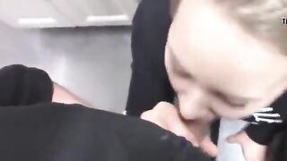 Horny teen gilrfriend sucking in a public store
