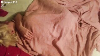 Jerking off and cumming on wife while she's s.