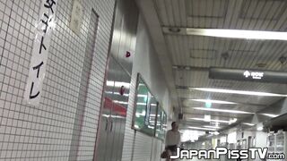 Japanese ladies taped pissing in public bathroom