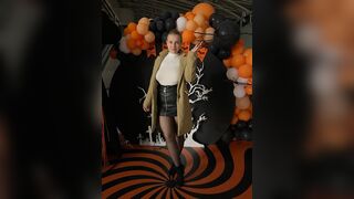 teen girl does striptease in her uniform after school