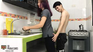 Fuck my stepsister while she washes the dishes Cum - Double