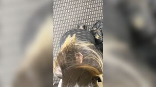 Having fun wearing a see through short dress in hotel public areas