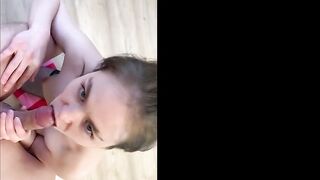 Majestic brunette swallows a pulsating wiener whole