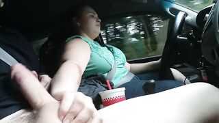 Milking his cock on the way home
