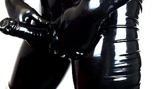 Tight latex pants, gloves & cumshot
