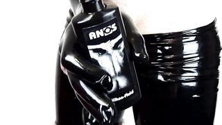 Tight latex pants, gloves & cumshot