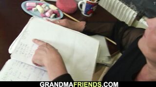 Very old blonde teacher double fuck
