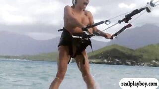 Curvy hot babes kite surfing while naked
